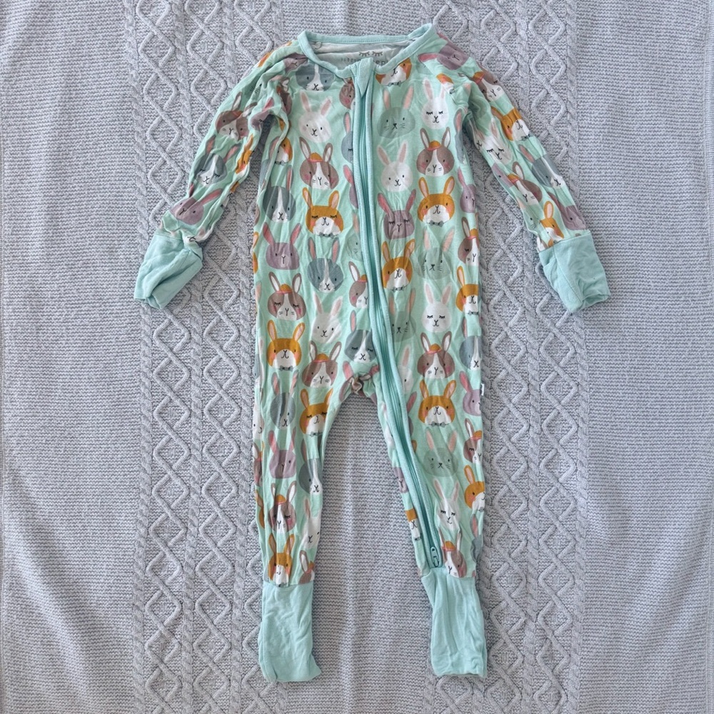 Little Sleepies Aqua Bunny Print Baby Pajamas